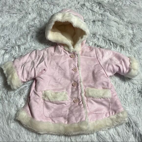 Baby Luxuries Light Pink Faux Fur Hooded Coat - Picture 1 of 6